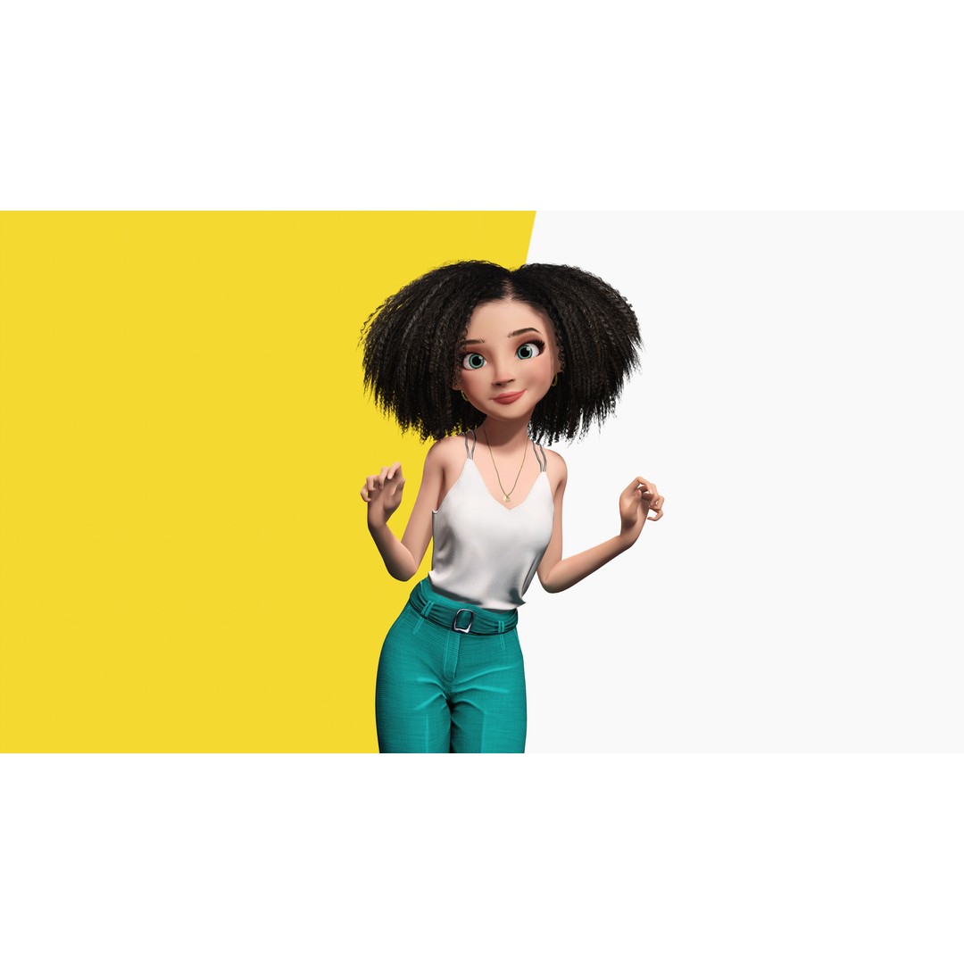 Curly Hair 3D Model – Stylized Low-Poly Rigged Character, FBX - View 11