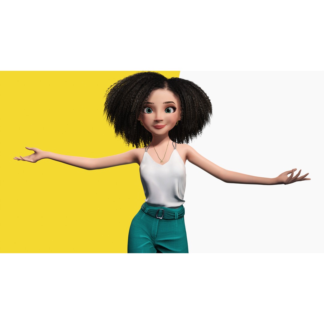 Curly Hair 3D Model – Stylized Low-Poly Rigged Character, FBX - View 12