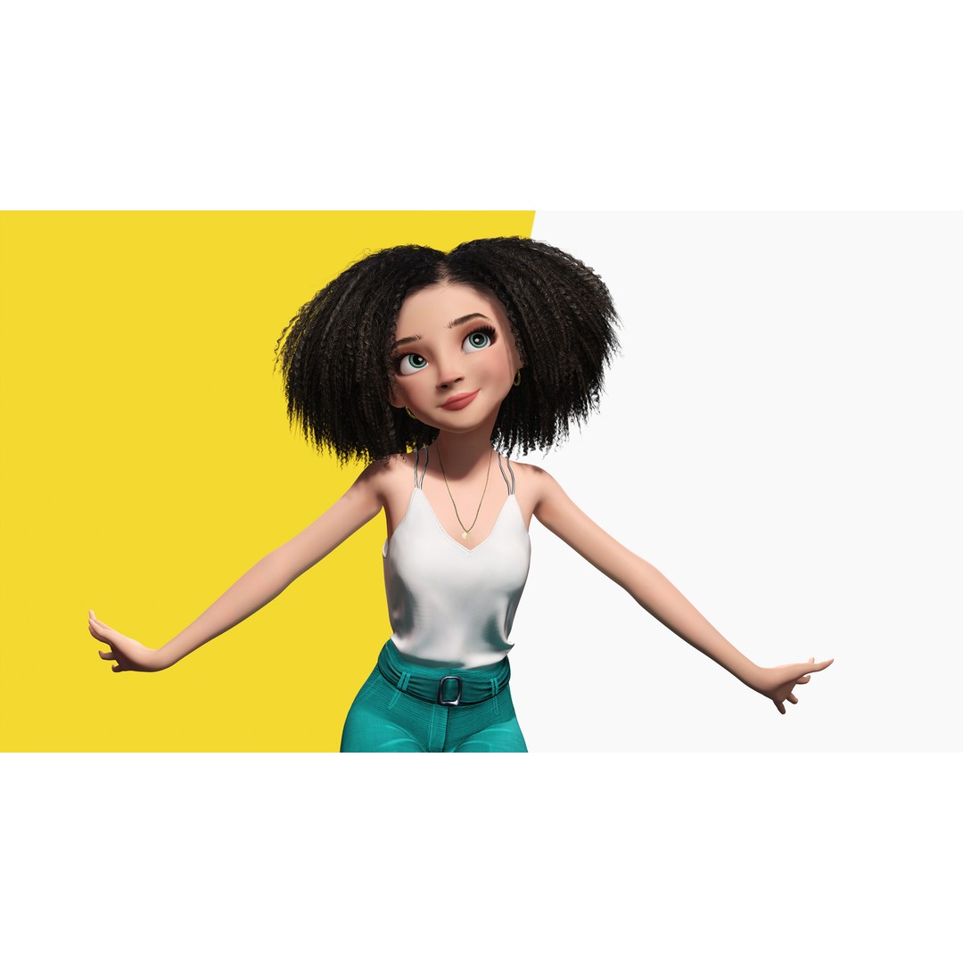 Curly Hair 3D Model – Stylized Low-Poly Rigged Character, FBX - View 13