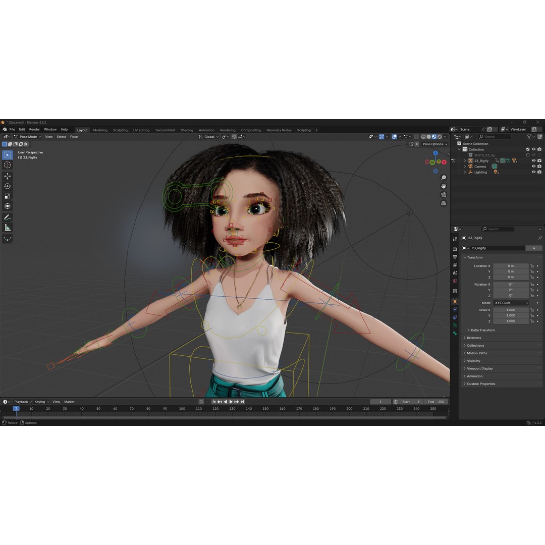 Curly Hair 3D Model – Stylized Low-Poly Rigged Character, FBX - View 15