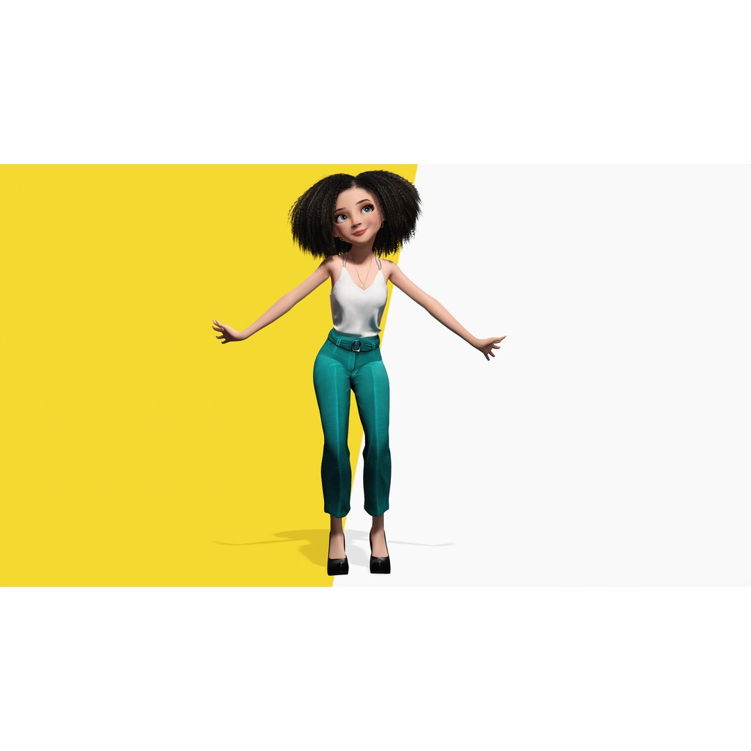 Curly Hair 3D Model – Stylized Low-Poly Rigged Character, FBX - View 3