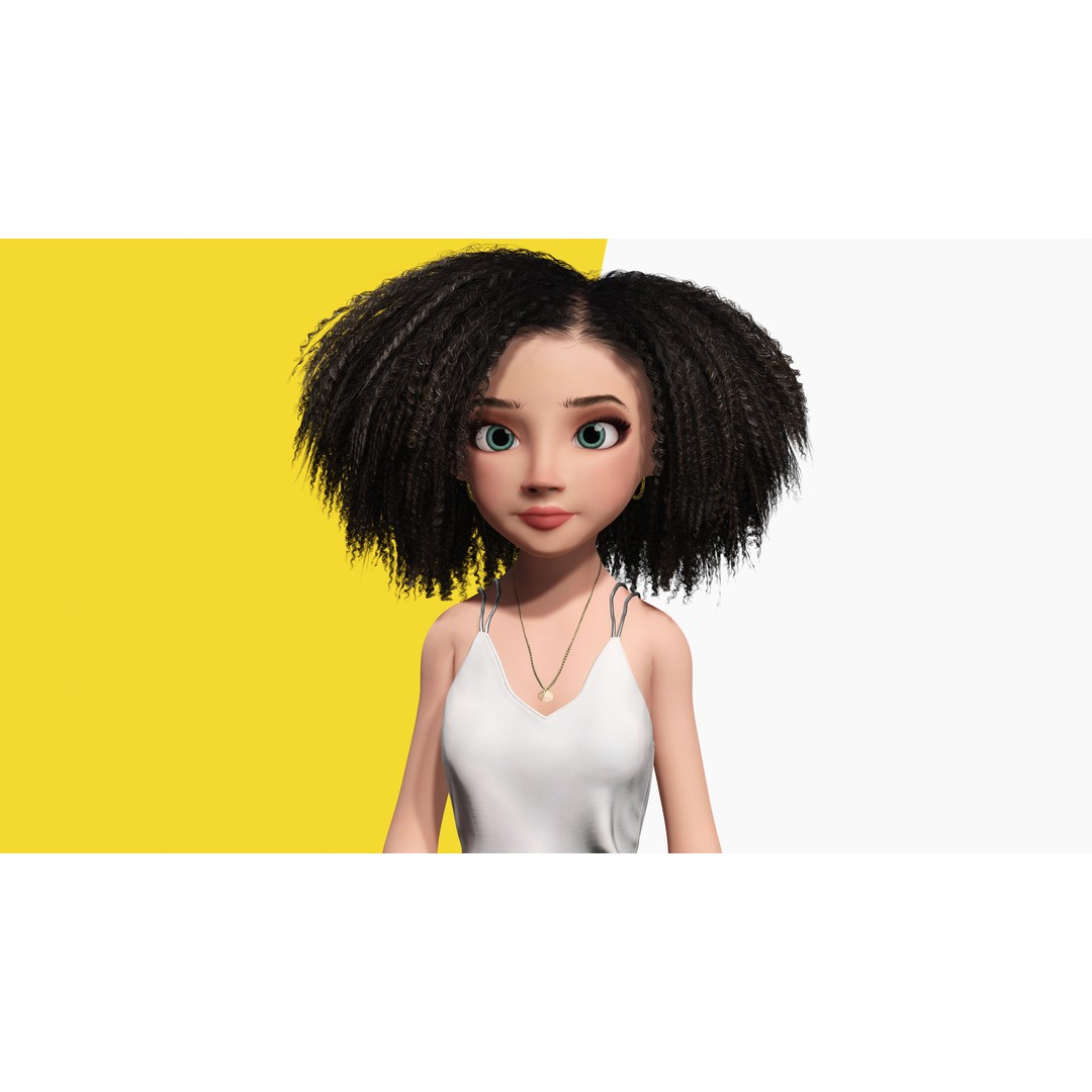 Curly Hair 3D Model – Stylized Low-Poly Rigged Character, FBX - View 4