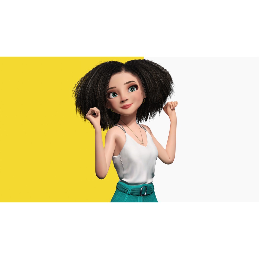 Curly Hair 3D Model – Stylized Low-Poly Rigged Character, FBX - View 5