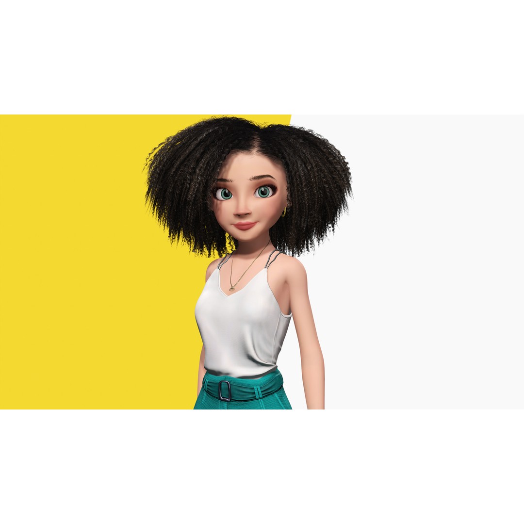 Curly Hair 3D Model – Stylized Low-Poly Rigged Character, FBX - View 7