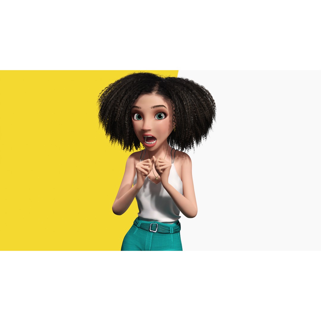 Curly Hair 3D Model – Stylized Low-Poly Rigged Character, FBX - View 8