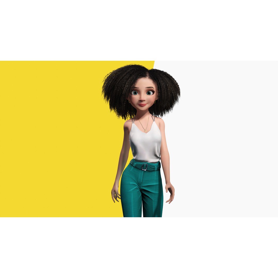 Curly Hair 3D Model – Stylized Low-Poly Rigged Character, FBX - View 9