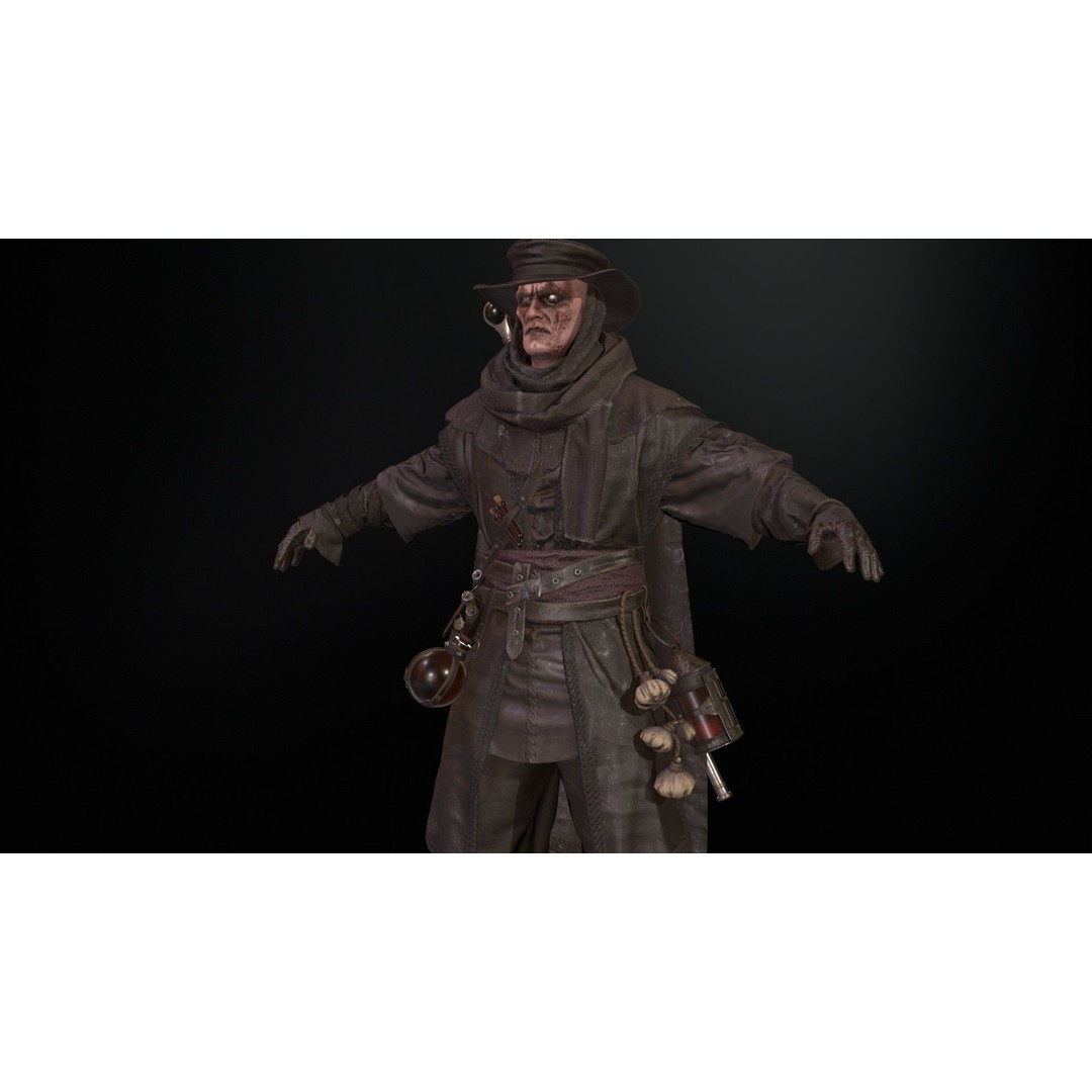 Plague Doctor 3D Model – Low Poly Character with Animations & PBR Textures - View 11