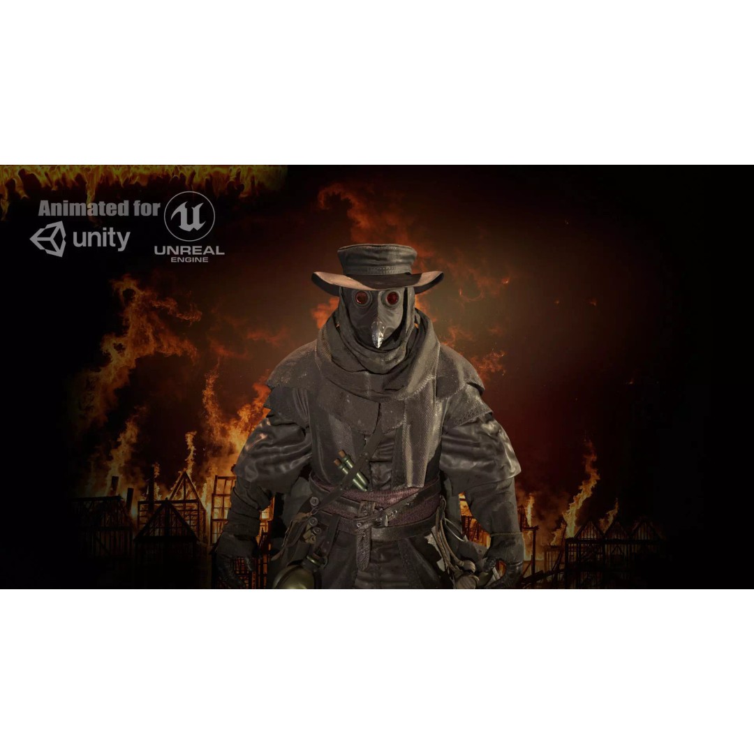 Plague Doctor 3D Model – Low Poly Character with Animations & PBR Textures - View 2
