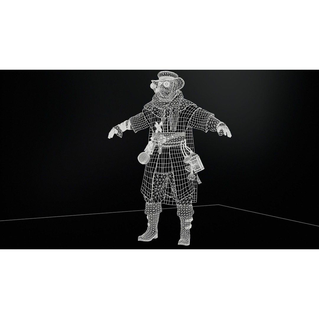 Plague Doctor 3D Model – Low Poly Character with Animations & PBR Textures - View 23