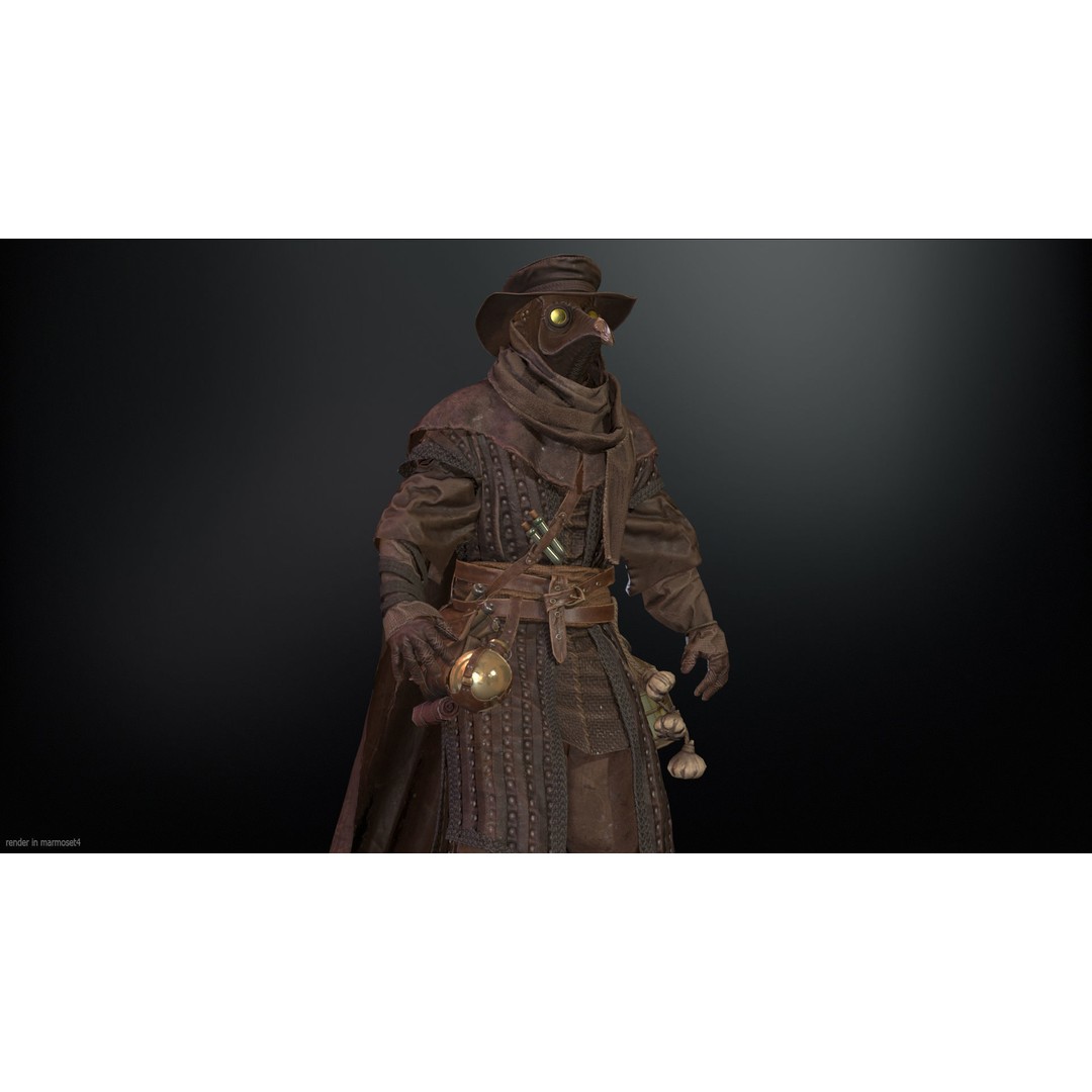 Plague Doctor 3D Model – Low Poly Character with Animations & PBR Textures - View 4