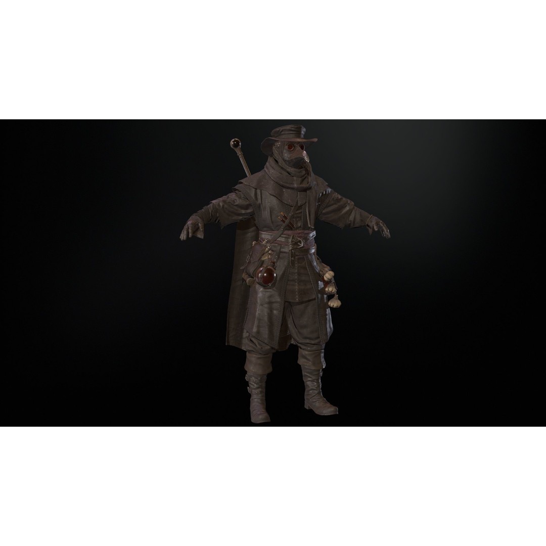 Plague Doctor 3D Model – Low Poly Character with Animations & PBR Textures - View 7