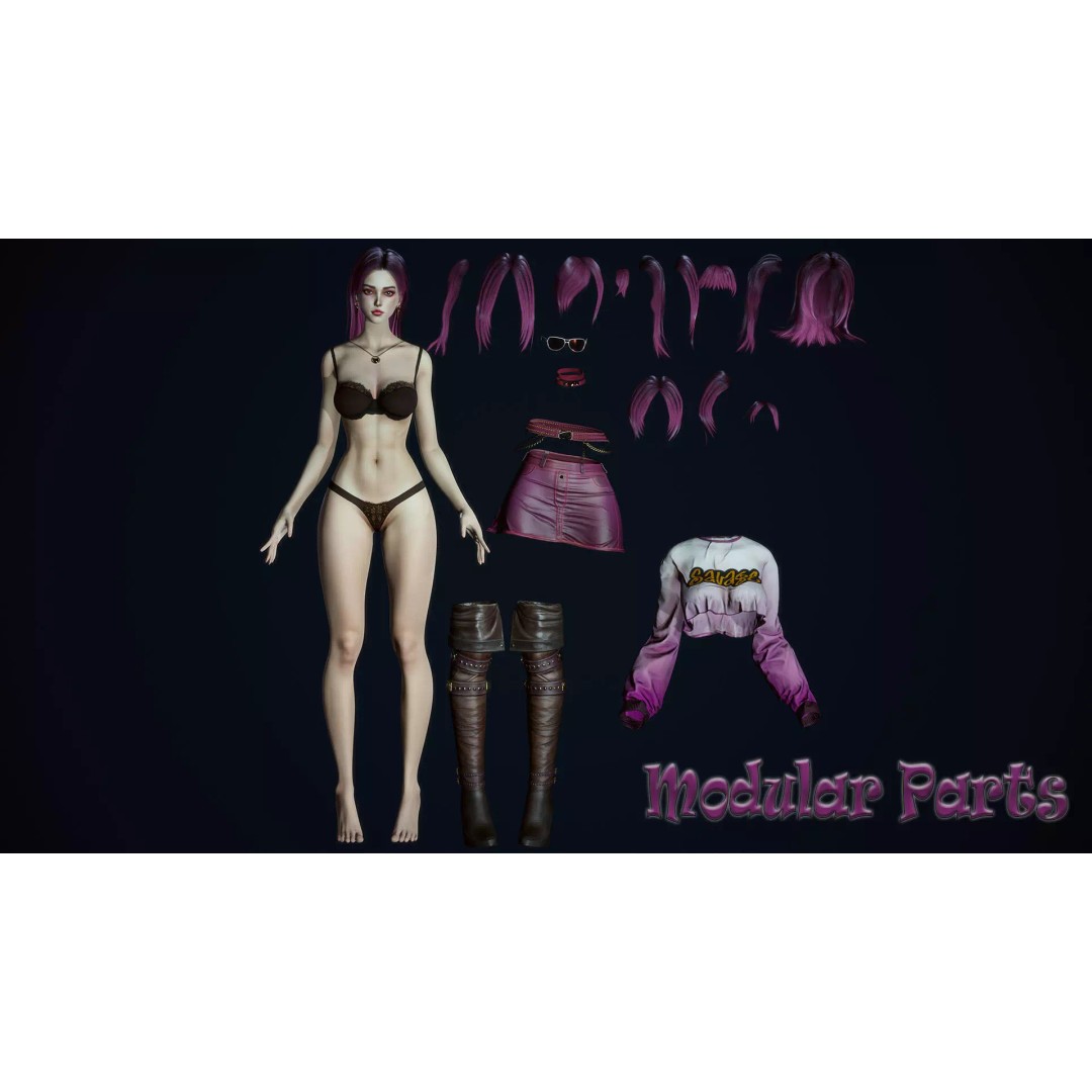 Fashion Girl 3D Model – Low-Poly Rigged Character for Games, FBX - View 10