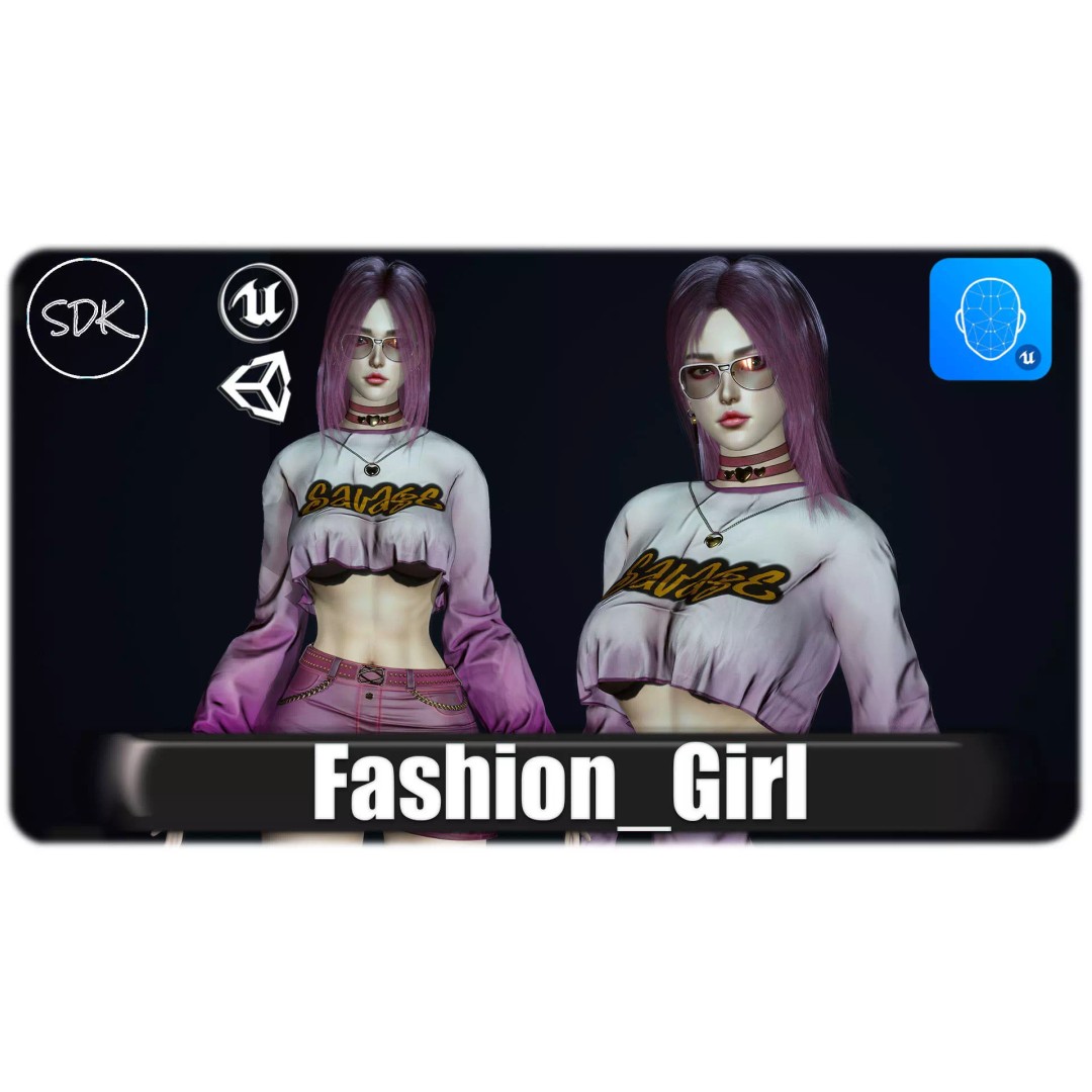 Fashion Girl 3D Model – Low-Poly Rigged Character for Games, FBX - View 2