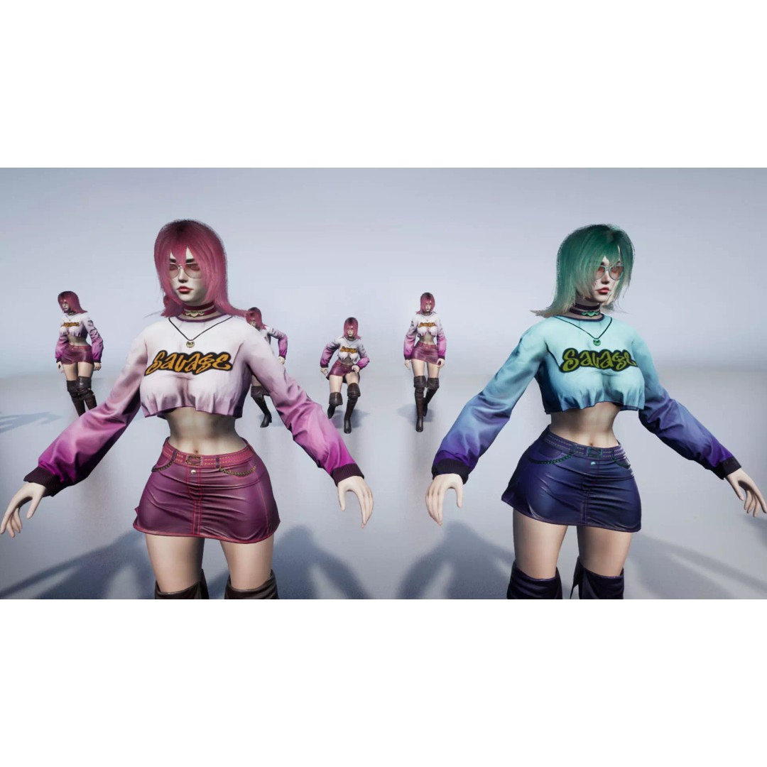 Fashion Girl 3D Model – Low-Poly Rigged Character for Games, FBX - View 22