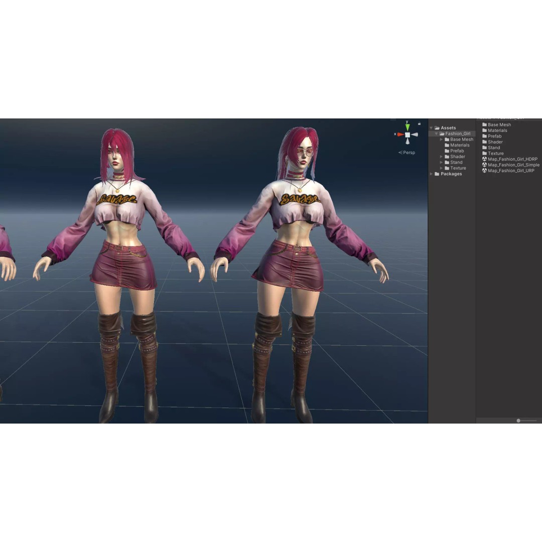 Fashion Girl 3D Model – Low-Poly Rigged Character for Games, FBX - View 24