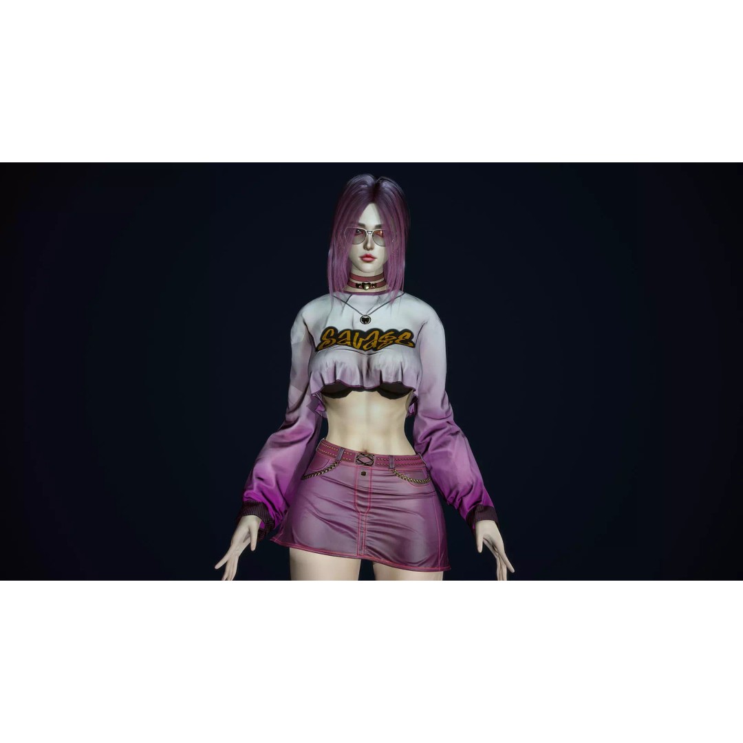 Fashion Girl 3D Model – Low-Poly Rigged Character for Games, FBX - View 5