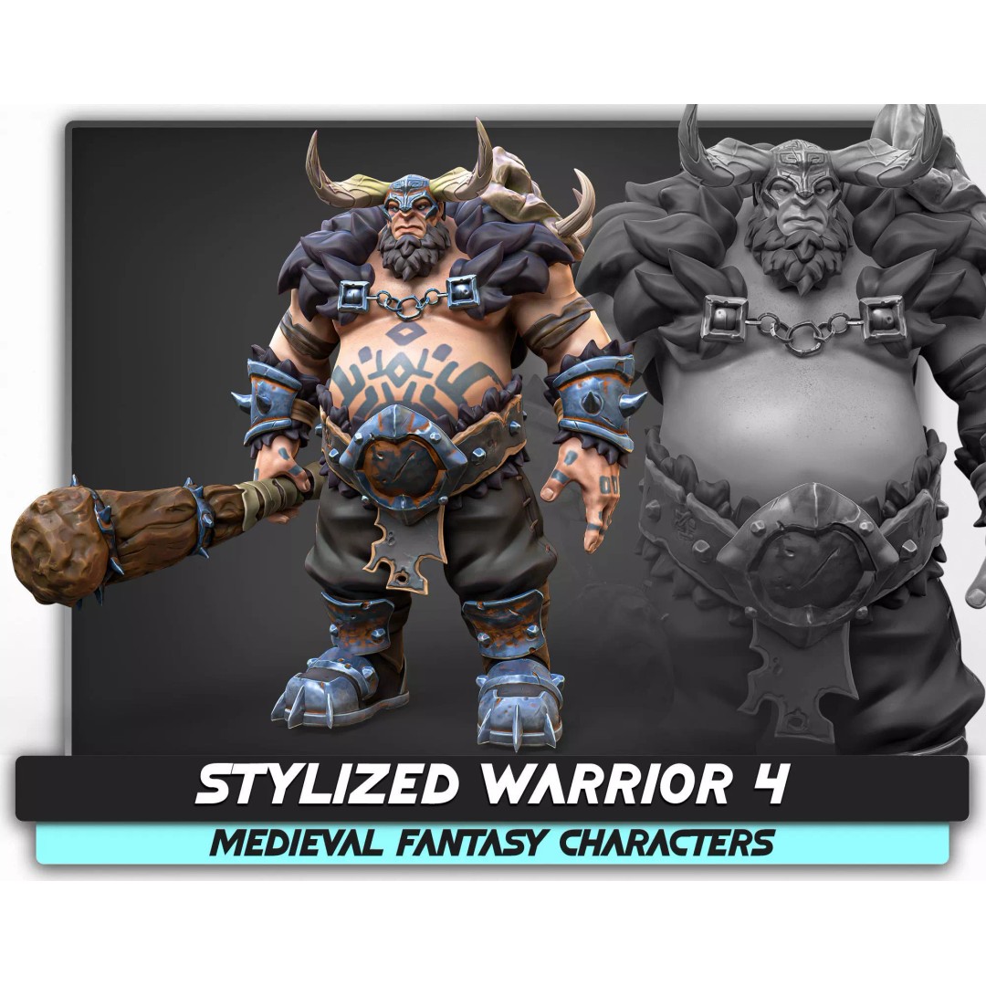 Stylized Warrior 04 3D Model – Low Poly Rigged Character with PBR Textures - View 2