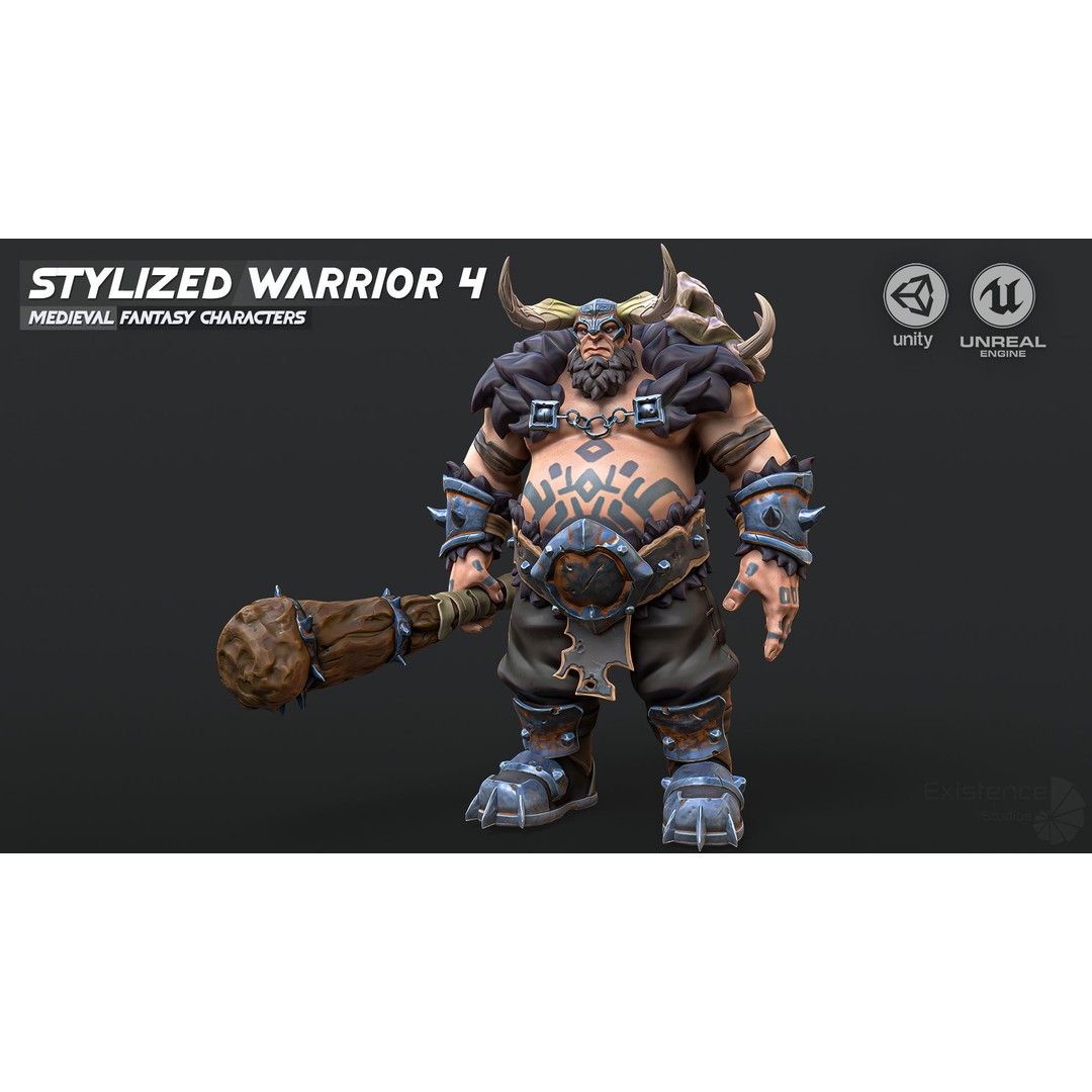 Stylized Warrior 04 3D Model – Low Poly Rigged Character with PBR Textures - View 3