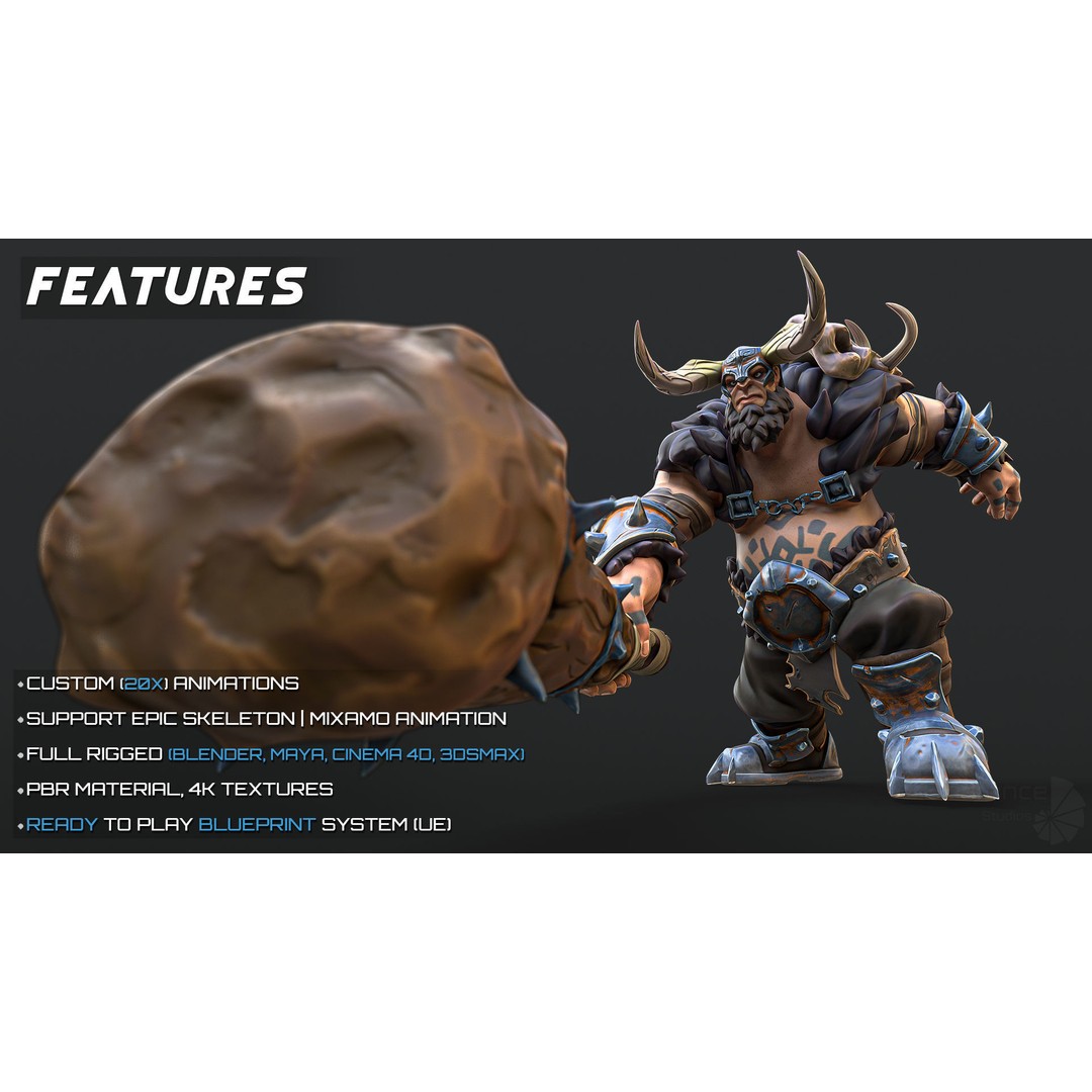 Stylized Warrior 04 3D Model – Low Poly Rigged Character with PBR Textures - View 4