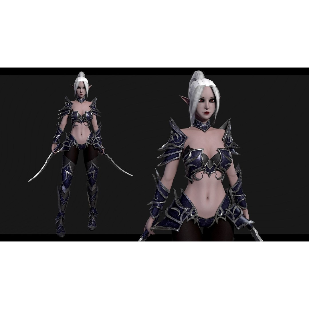 Dark Elf Assassin 3D Model – Low Poly Rigged Character, FBX - View 2