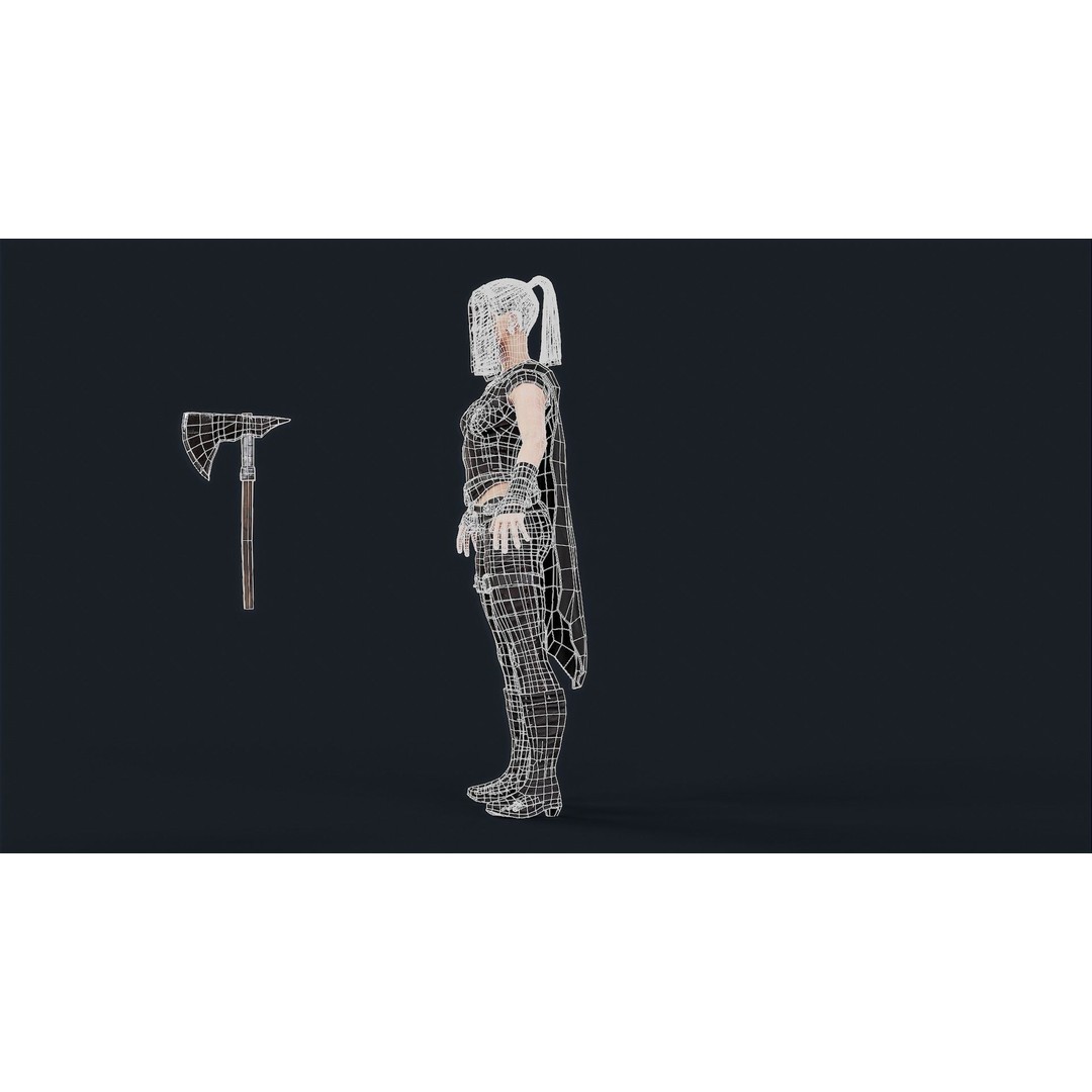 Viking Woman 3D Model – Low Poly Berserker Character, FBX - View 11