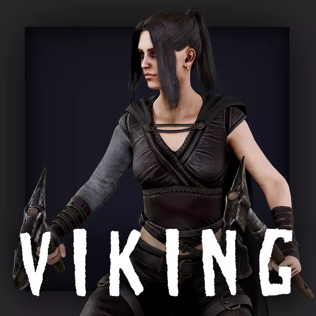 Viking Woman 3D Model – Low Poly Berserker Character, FBX - View 2