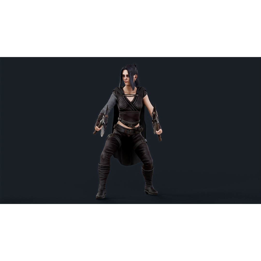 Viking Woman 3D Model – Low Poly Berserker Character, FBX - View 4