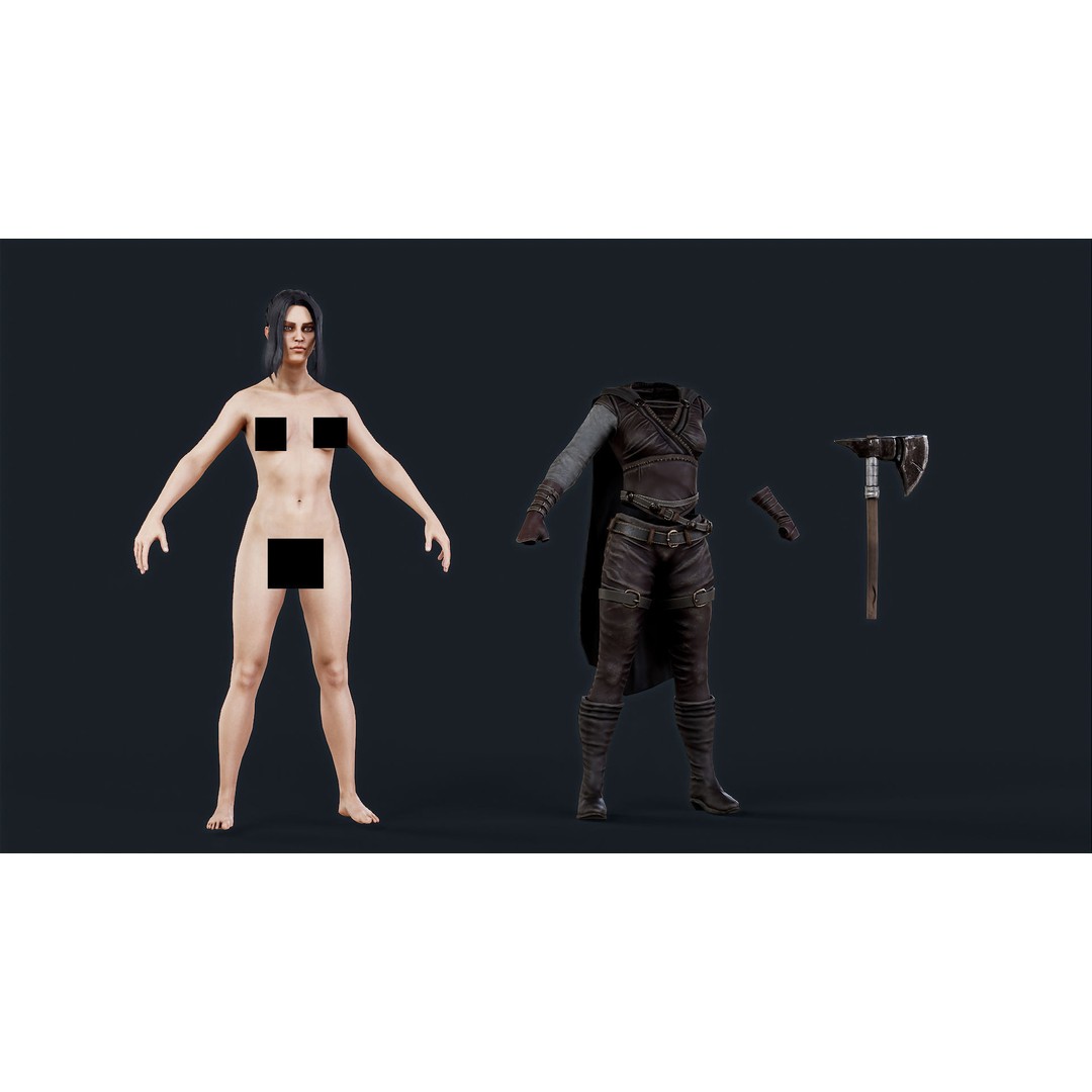 Viking Woman 3D Model – Low Poly Berserker Character, FBX - View 5