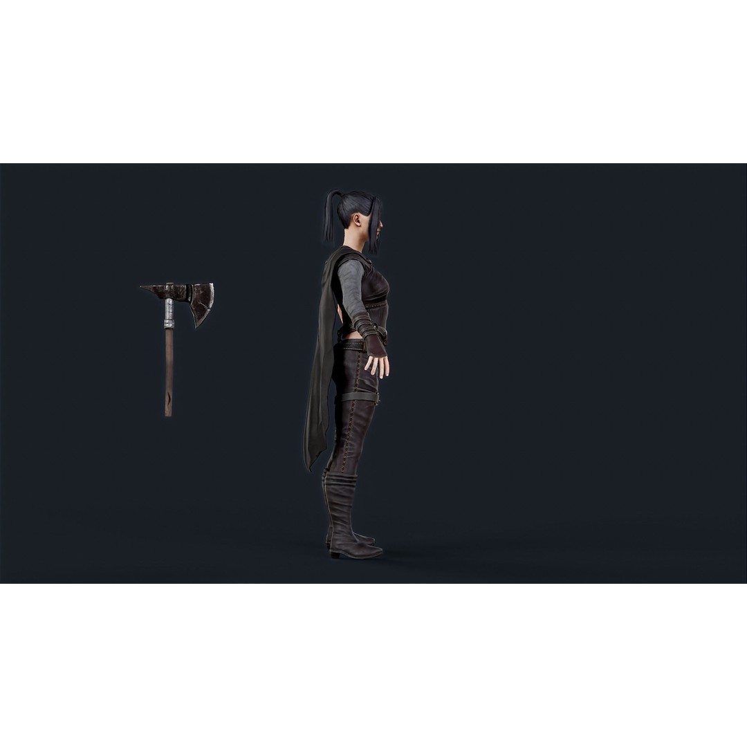 Viking Woman 3D Model – Low Poly Berserker Character, FBX - View 6