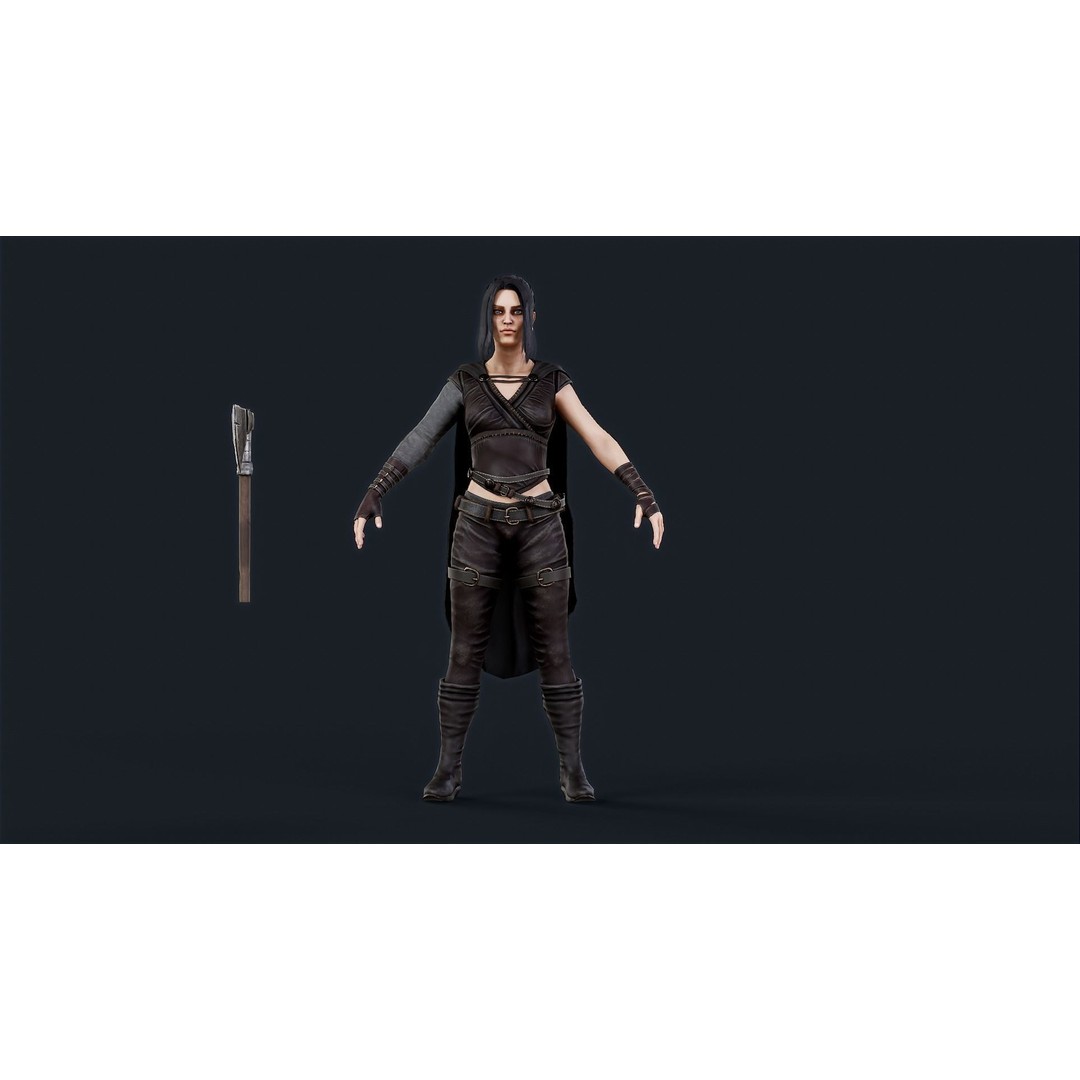 Viking Woman 3D Model – Low Poly Berserker Character, FBX - View 7