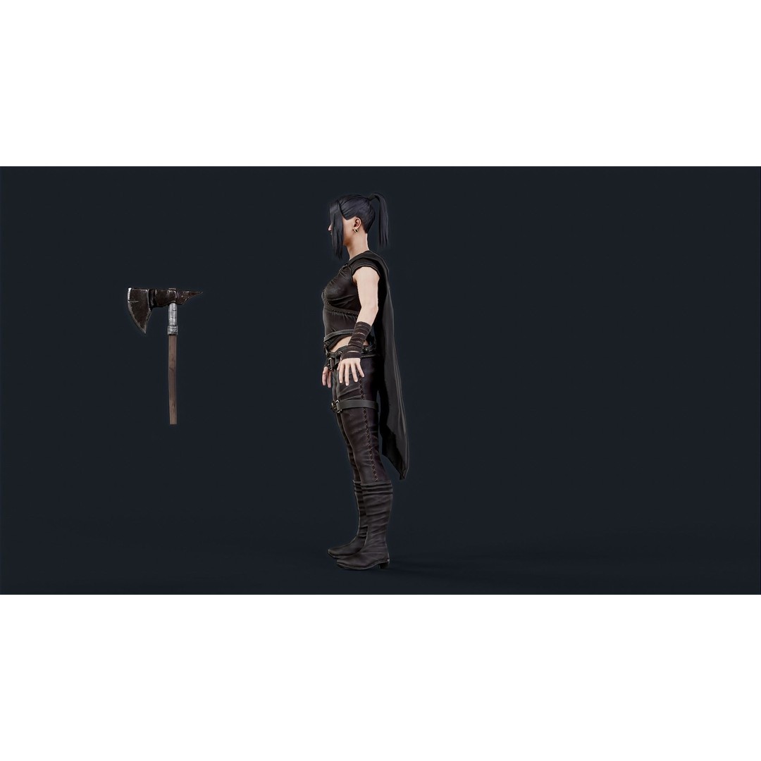 Viking Woman 3D Model – Low Poly Berserker Character, FBX - View 8