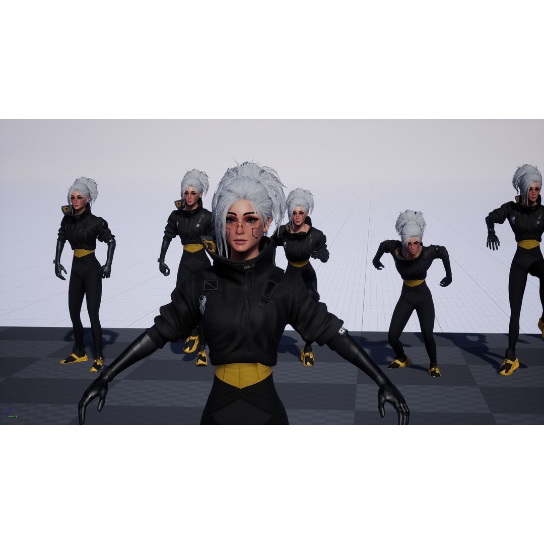 Cyberpunk Girl 3D Model – Game Ready Low Poly Character, FBX - View 17