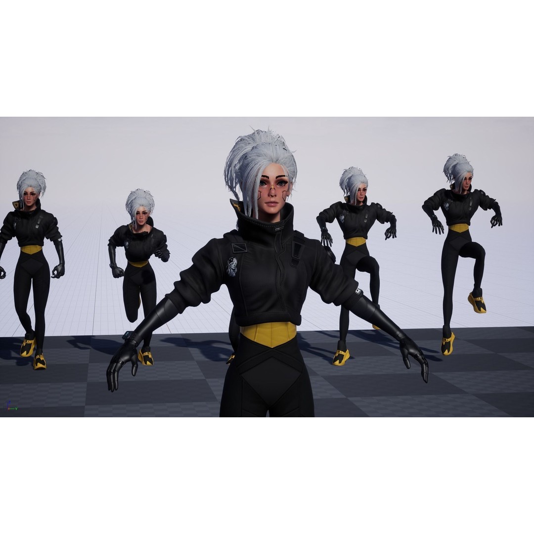 Cyberpunk Girl 3D Model – Game Ready Low Poly Character, FBX - View 18