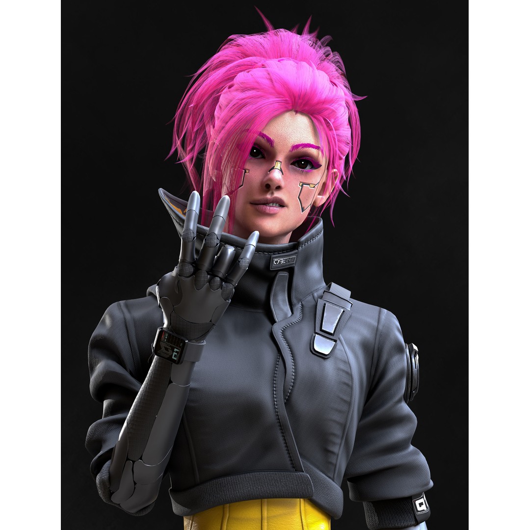 Cyberpunk Girl 3D Model – Game Ready Low Poly Character, FBX - View 4