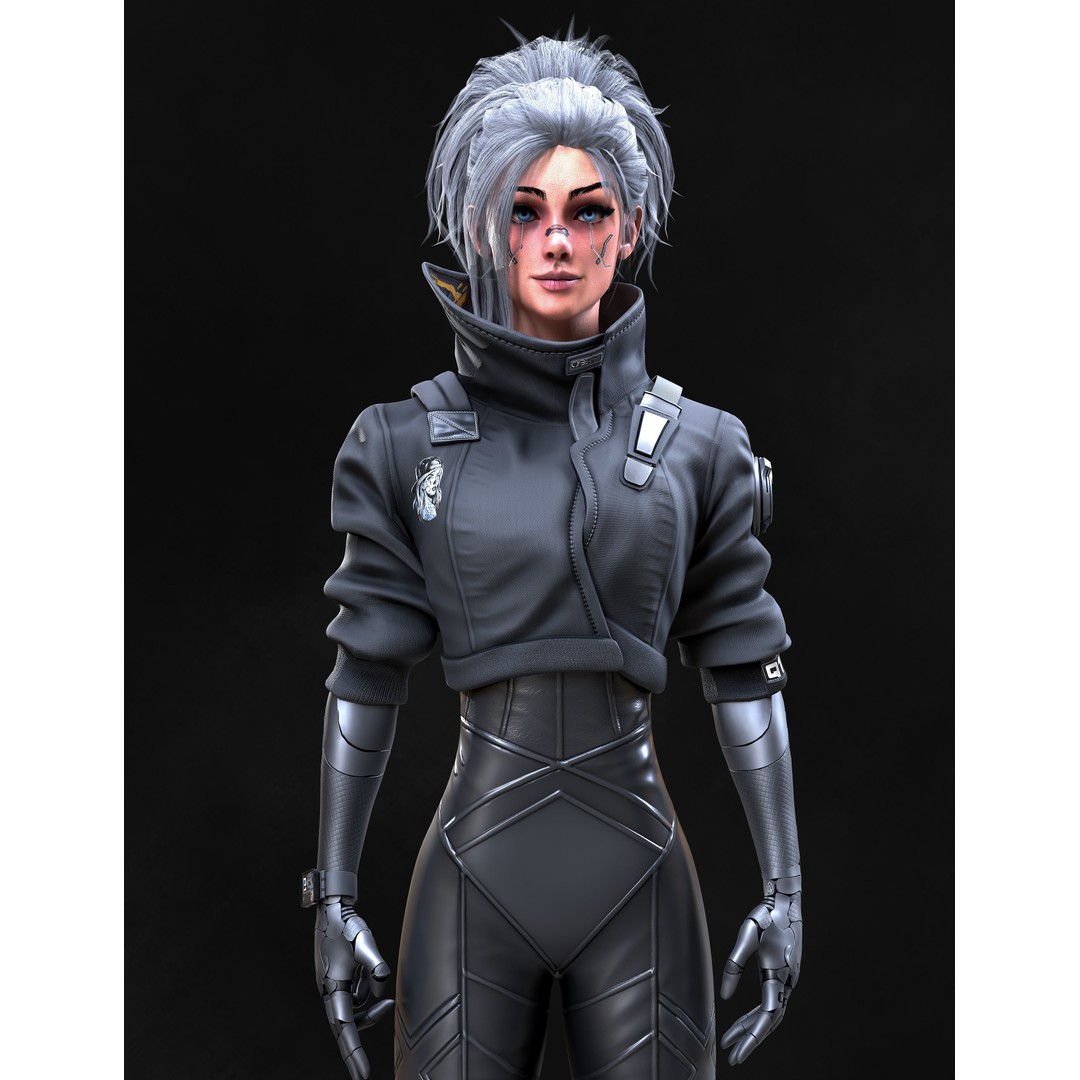 Cyberpunk Girl 3D Model – Game Ready Low Poly Character, FBX - View 5