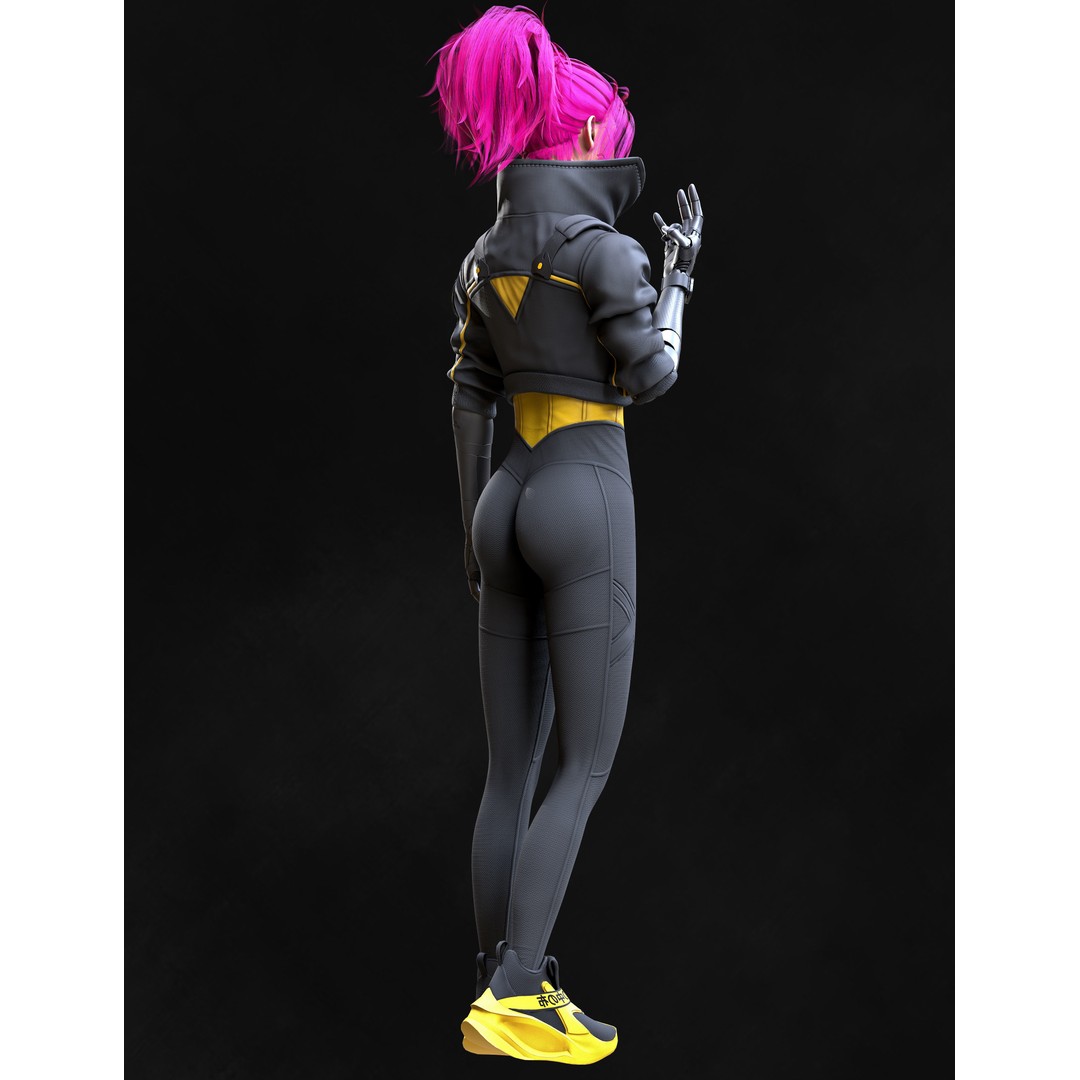 Cyberpunk Girl 3D Model – Game Ready Low Poly Character, FBX - View 7