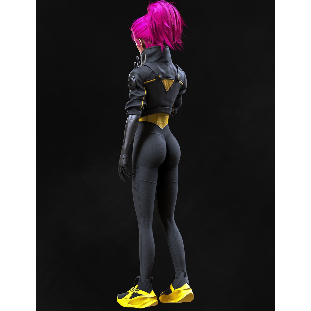 Cyberpunk Girl 3D Model – Game Ready Low Poly Character, FBX - View 8