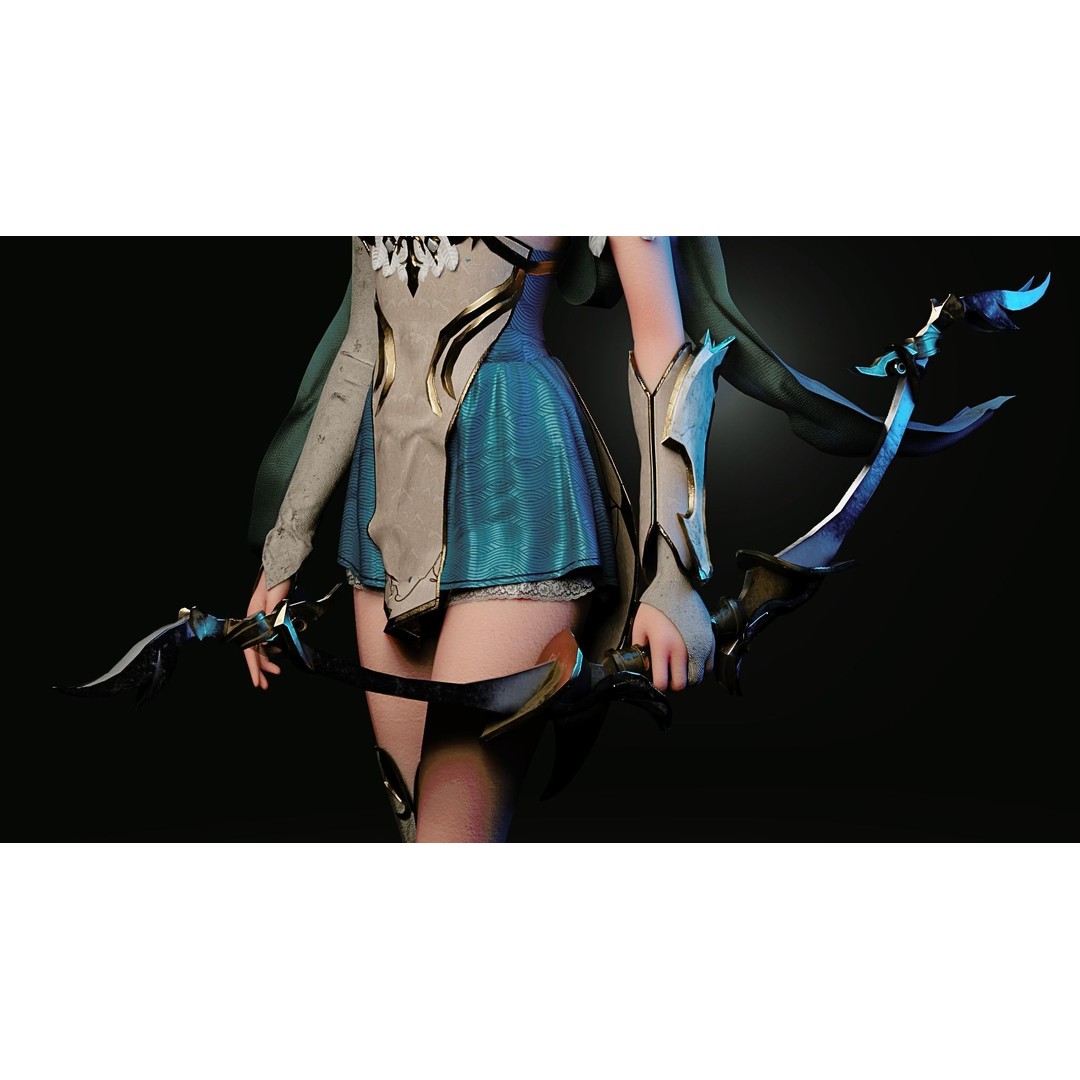 Archer Girl 3D Model – Low Poly Game Ready Character, FBX, PBR