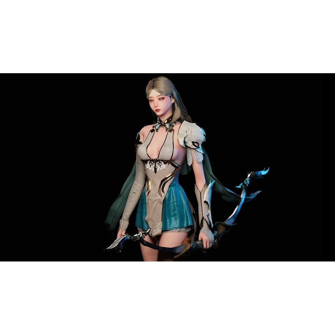 Archer Girl 3D Model – Low Poly Game Ready Character, FBX, PBR - View 14