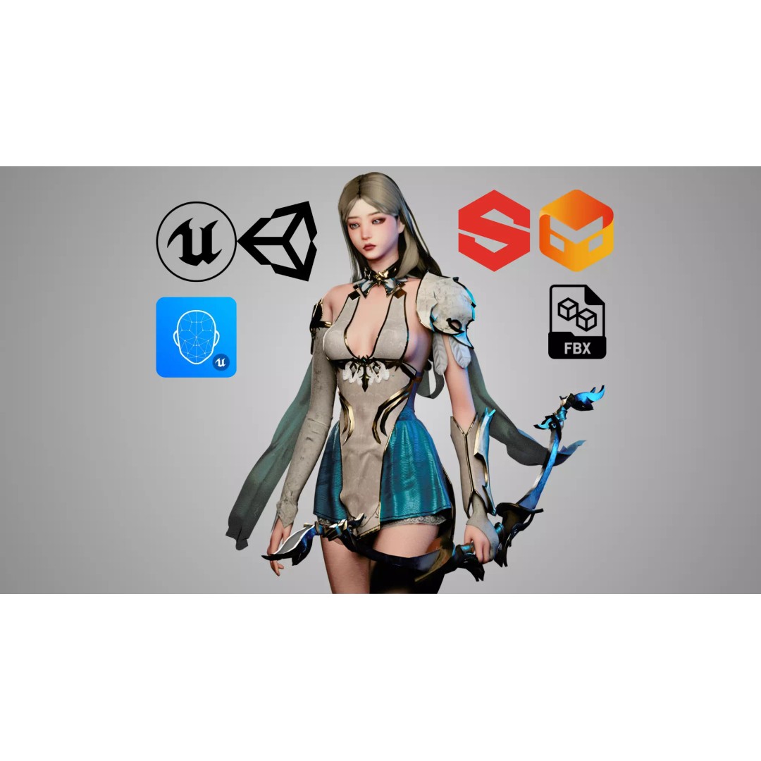 Archer Girl 3D Model – Low Poly Game Ready Character, FBX, PBR - View 2