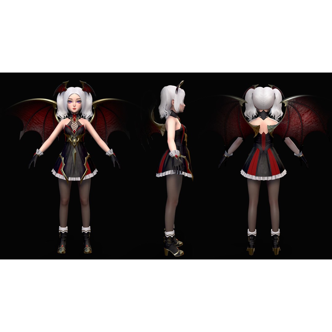 Reaper Girl 3D Model – Low Poly Fantasy Character, Rigged, PBR Textures - View 14