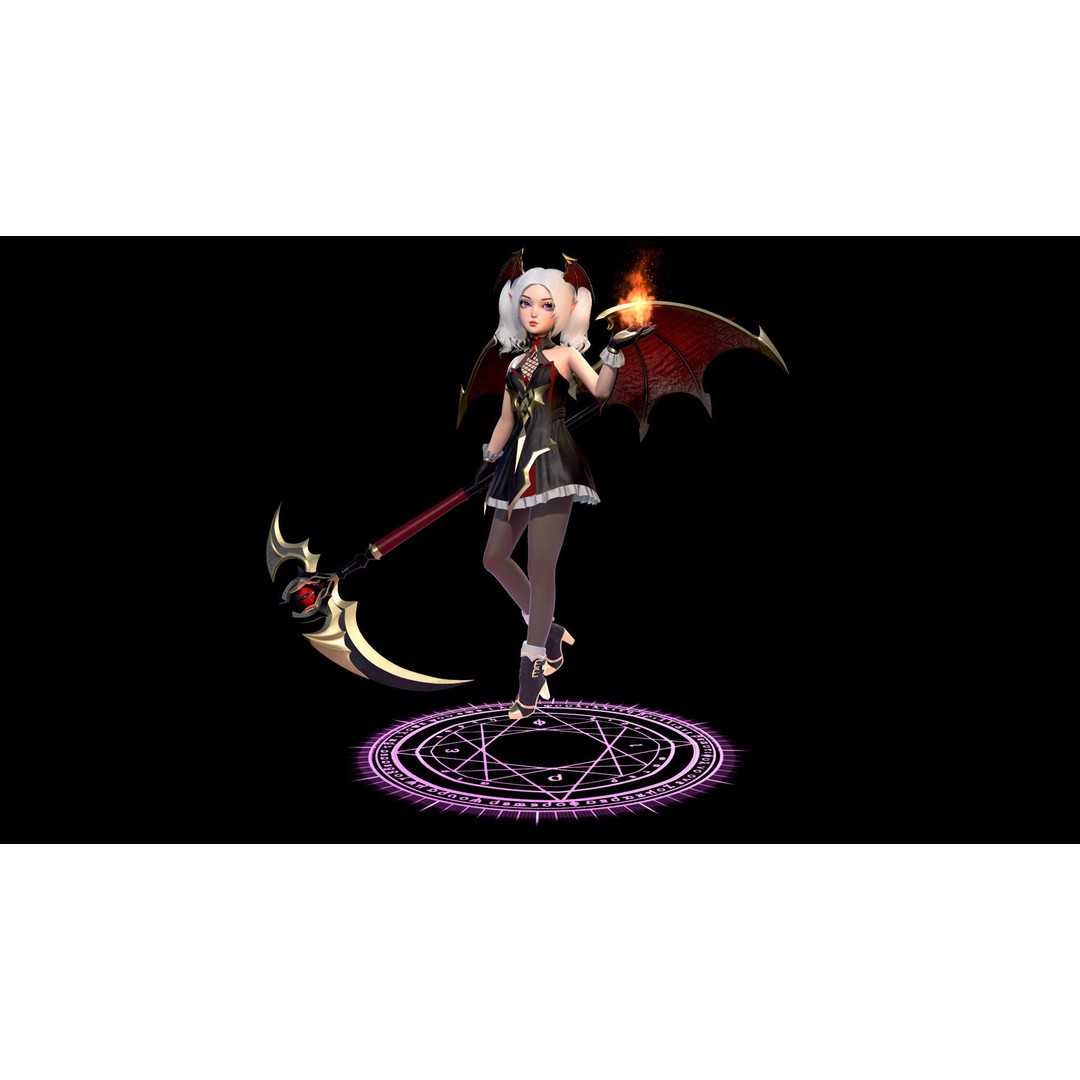 Reaper Girl 3D Model – Low Poly Fantasy Character, Rigged, PBR Textures - View 3