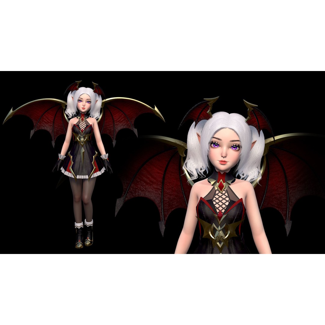 Reaper Girl 3D Model – Low Poly Fantasy Character, Rigged, PBR Textures - View 4