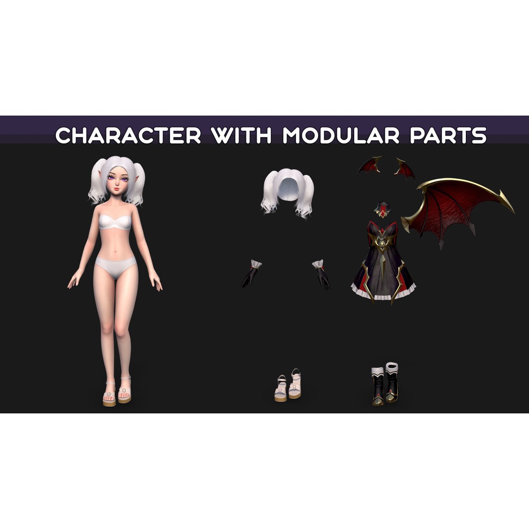 Reaper Girl 3D Model – Low Poly Fantasy Character, Rigged, PBR Textures - View 7