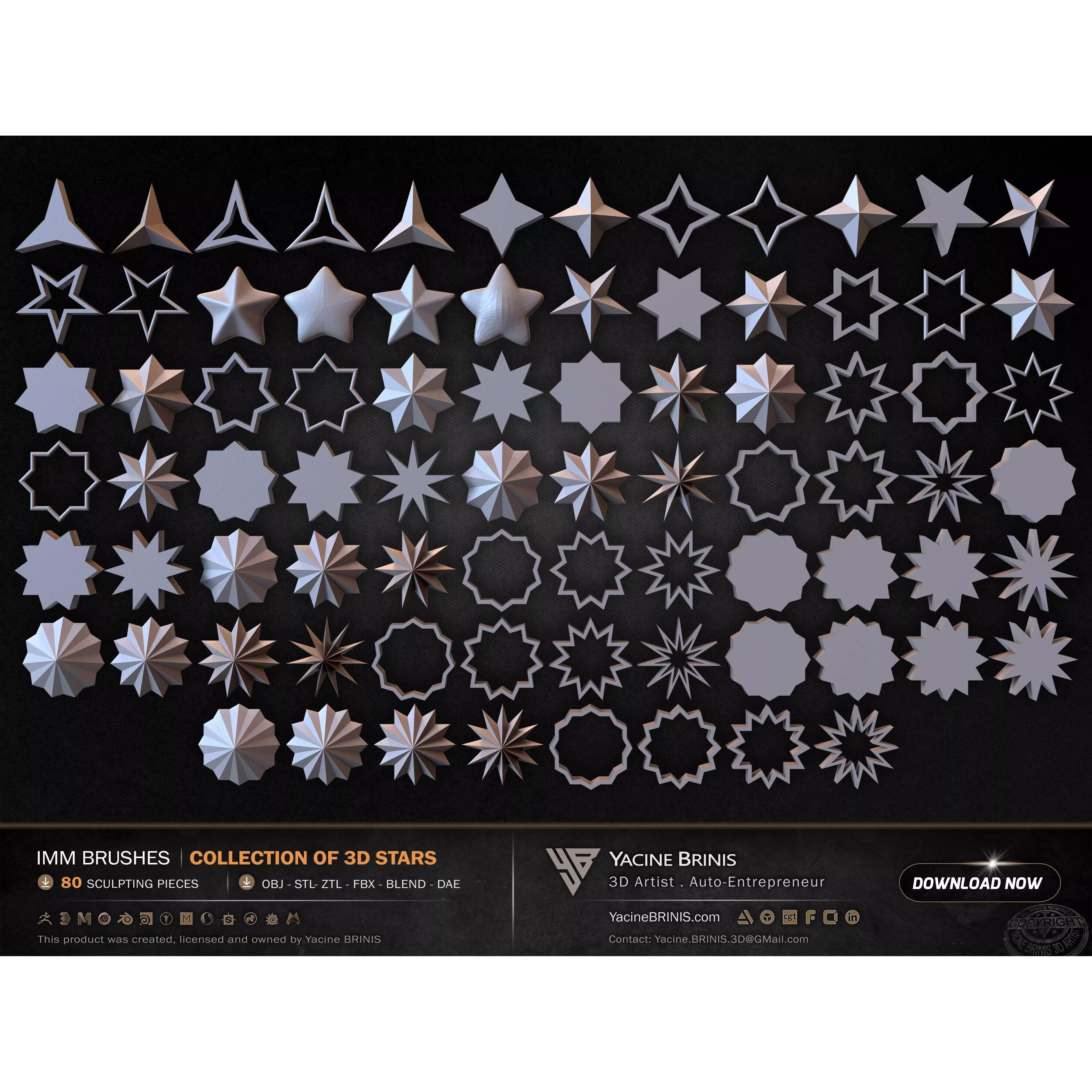 80 Hard Surface IMM Stars - Low-Poly 3D Model - View 3