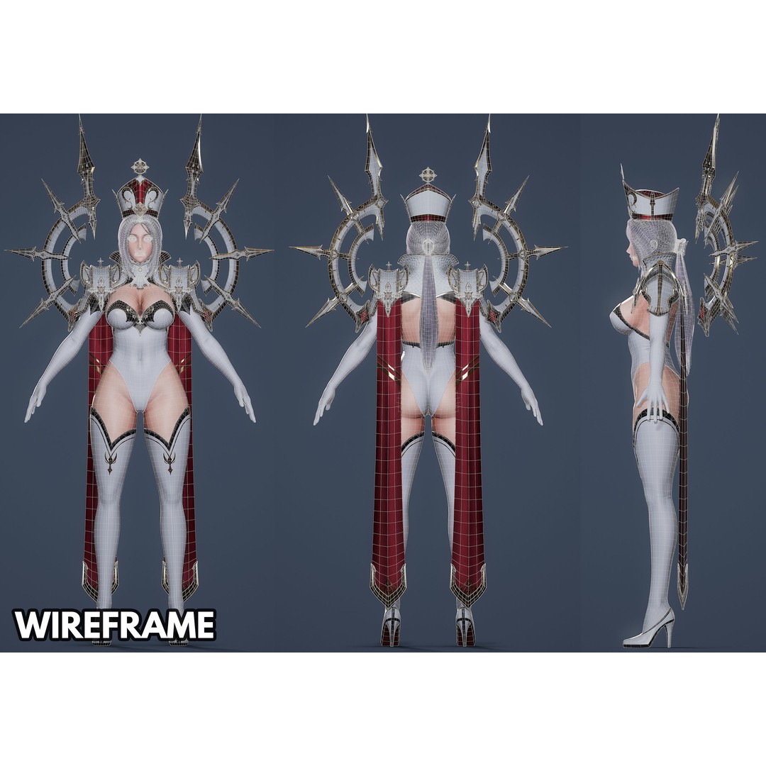 High Priestess 3D Model – Low Poly Game Ready Character, FBX, PBR - View 10