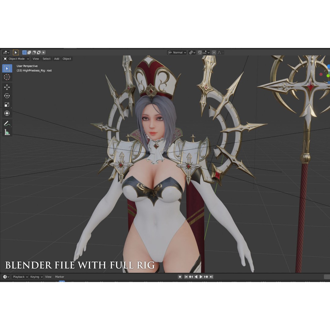 High Priestess 3D Model – Low Poly Game Ready Character, FBX, PBR - View 11