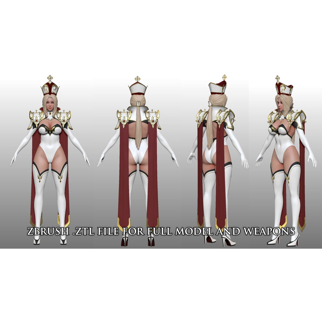 High Priestess 3D Model – Low Poly Game Ready Character, FBX, PBR - View 16