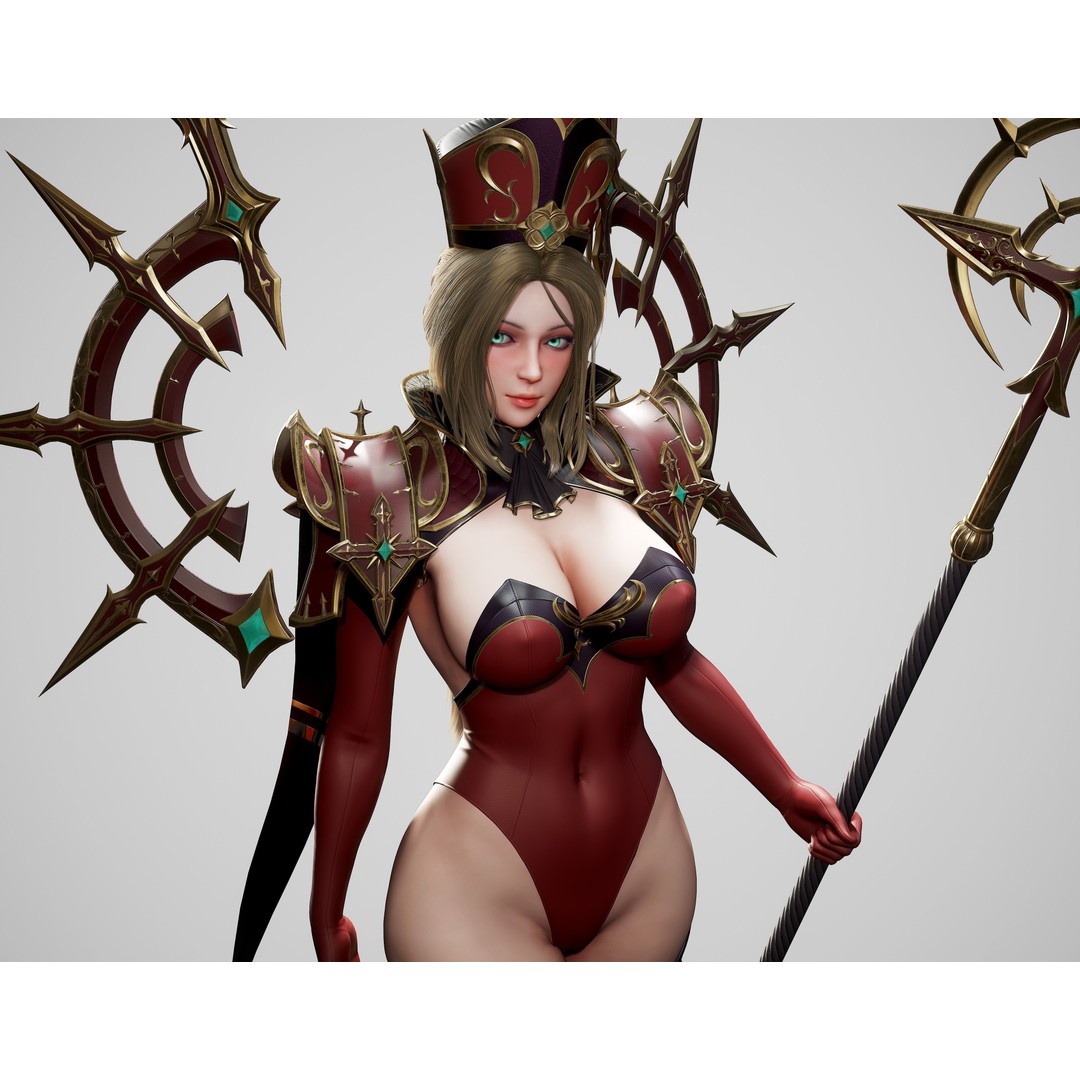 High Priestess 3D Model – Low Poly Game Ready Character, FBX, PBR - View 18