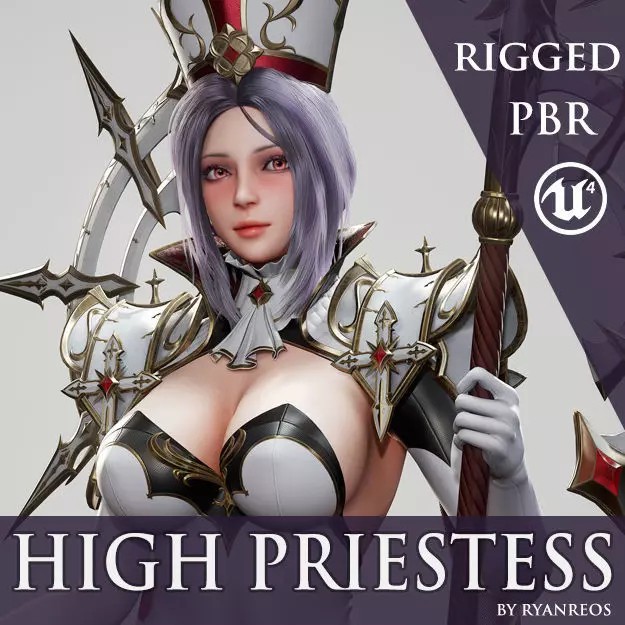 High Priestess 3D Model – Low Poly Game Ready Character, FBX, PBR - View 2